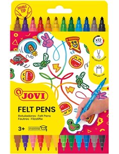 Jovi Felt Pen Extuche 12 Feutres de Double Pointe - Pointe Fina et Maxi - Amplia Variedad de Tonos - Encre de Gran Fijacion - Co