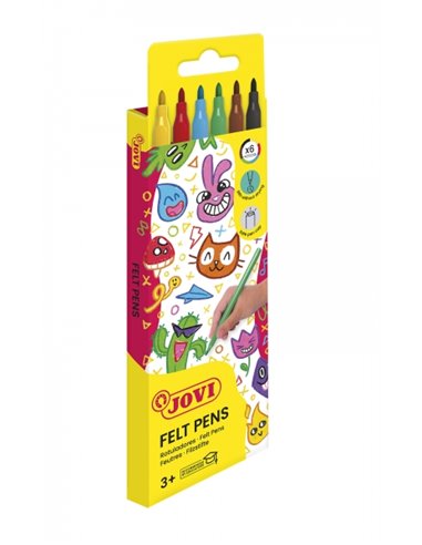Jovi Felt Pens Étui de 6 Feutres - Encre de Gran Fijacion - Pointe de 3mm - Capuchon de Sécurité Ventilado - Grip Triangular Erg