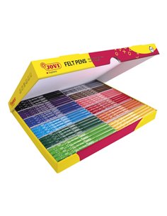 Jovi Felt Pens Boîte de 144 Feutres - Pointe de 3mm - Capuchon Ventilado - Grip Triangular Ergonomique - Encre de Gran Fijacion 