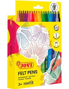 Jovi Felt Pens Étui de 24 Feutres - Pointe de 2mm - Amplia Variedad de Tonos - Encre de Gran Fijacion - Capuchon de Sécurité Ven