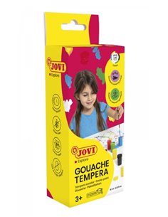Jovi Gouache Tempera Étui de 6 Botes 15ml + Pincel - Mezclables - Pour Papier, Cartulina, Bois, Tela, Pasta de Modelar ou Fango 