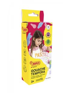 Jovi Gouache Tempera Étui de 6 Botes 15ml Tempera Scolaire - Couleurs Pastel + Pincel - Mezclables - Comprend Pincel - Couleur A