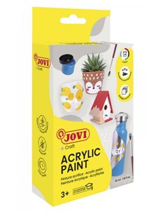 Jovi Pintura Acrilica Étui Avec 6 Botes + Pincel - Acabado Satinado - Alto Poder Cubriente - Aplicacion Facile - Résistant à l'e