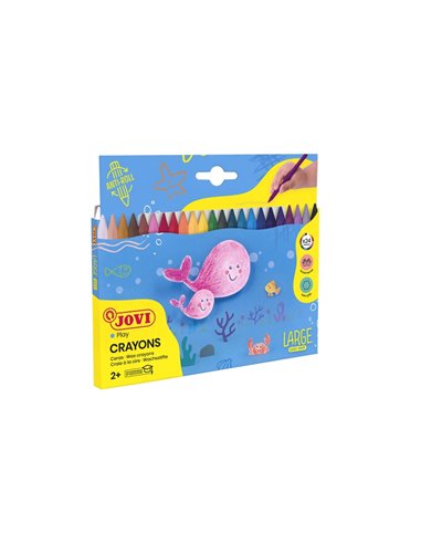 Jovi Large Easy Grip Pack de 24 Ceras Plasticas Hexagonales - Facile de Sacar Pointe - No Mancha - Idéal Pour Manos Pequeñas - C