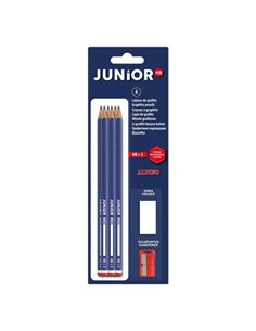 Alpino Junior Blister de 6 Lapices de Grafito HB + Sacapunta + Goma de Borrar - Espacio Pour le Nombre