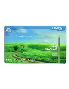 Lyra Graduate Pack de 36 Lapices de Couleurs - Hexagonal - Étui de Metal - Couleur Noir