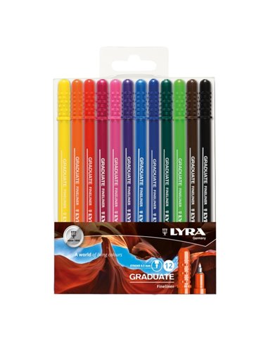 Lyra Graduate Pack de 12 Fineliners Feutre de Pointe Sintetica - Pointe Fina - Couleurs assorties