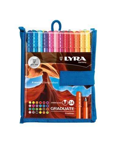 Lyra Graduate Pack de 24 Fineliners Feutre de Pointe Sintetica - Pointe Fina - Couleurs assorties