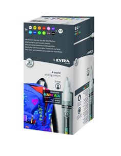 Lyra Mark All Pack de 12 Feutres Permanentes - Multisuperficie - Pointe Ronde - 2mm - Couleurs assorties