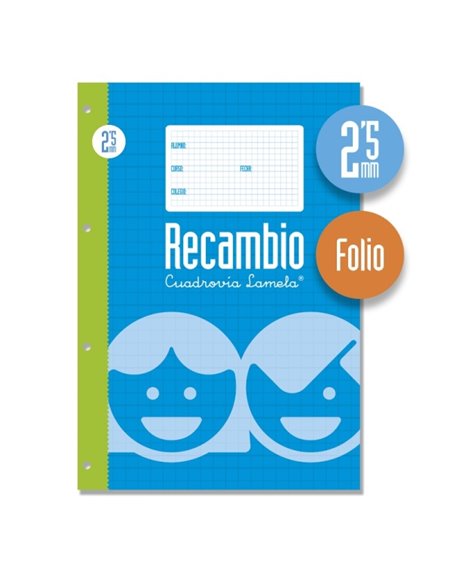Lamela Recambio Pour Anillas Avec 100 Feuilles de 70g/m2 Avec Margen - Format Folio - Pauta Cuadrovia de 2.5mm - Papier Offset B