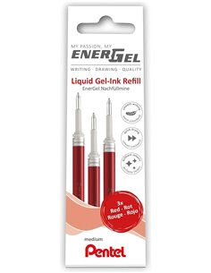 Pentel EnerGel X Pack de 3 Recambios Pour BL57, BL77, BL107, BL117, BL407, BL2007, BL2507 - Couleur Rouge