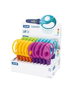 Milan Ladybird Présentoir Avec 20 Ciseaux Avec Housse - Mango Ergonomique - Pointe Redondeada - Acier Inoxydable de 15cm - Coule