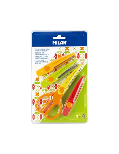 Milan Ciseaux Zig-Zag Avec 4 Feuilles Intercambiables - Recubierta de Plastico - Diferentes Patrones - Multicolor