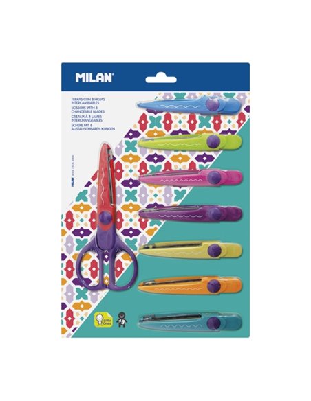 Milan Ciseaux Zig-Zag Avec 8 Feuilles Intercambiables - Recubierta de Plastico - Diferentes Patrones - Couleur Violet