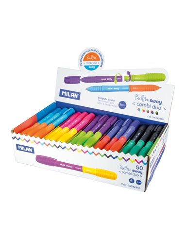 Milan Sway Combi Duo Présentoir Avec 50 Boligrafos de Bola Retractiles - Pointe Ronde 1mm - Double Pointe Intercambiable - Coule