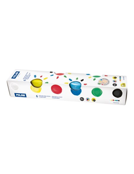 Milan Pack de 6 Tarros de Pintura Pour Dedos - 40ml Par Unidad - Mezclable - Lavable - Couleurs assorties