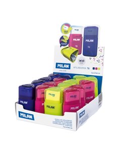 Milan Tri Acid Présentoir Avec 16 Afilaborras - Goma Triangular - Deposito Intégré - Cuchilla de Acier de Sécurité - Couleurs as