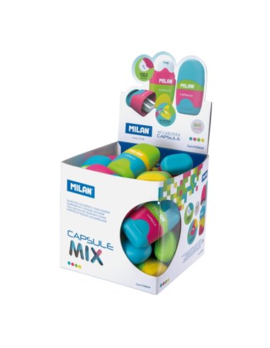 Milan Capsule Mix Présentoir Avec 24 Afilaborras - Goma Miga de Pan - Deposito Intégré - Cuchilla de Acier de Sécurité - Couleur