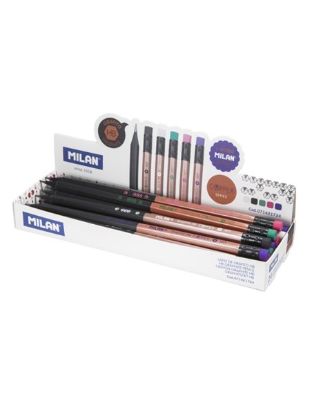 Milan Copper Présentoir Avec 24 Lapices de Grafito HB - Avec Goma - Couleurs assorties