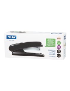 Milan Agrafeuse Metalica - Corps de Plastico - Jusqu'à 20 Feuilles - Base 12.5cm - Agrafes 24/6 et 26/6 - Couleur Noir