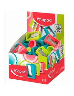 Maped Vivo Maxi Sacapuntas de Plastico Avec 1 Orificio de 16mm - Cuchilla de Acier Afilada et Résistant - Couleurs assorties