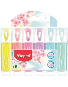 Maped Classic Pack de 6 Marcadores Fluorescentes Pastel - Pointe Biselada - Trait de 1 à 5mm - Idéal Pour Subrayar et Resaltar -