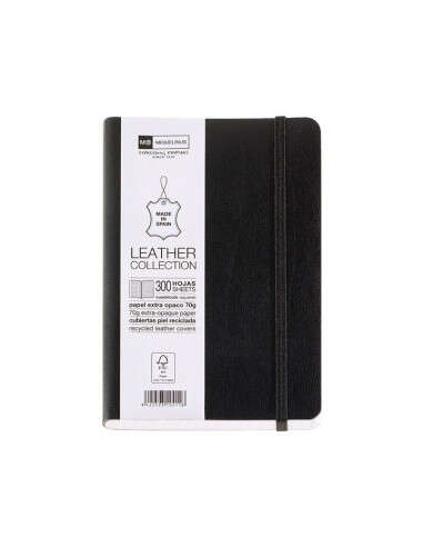 Miquel Rius Leather 1839 Cahier Flexible 8º 300 Feuilles Avec Indice - Cubiertas de Chair Reciclada - Cuadricula 5x5mm - Fermetu