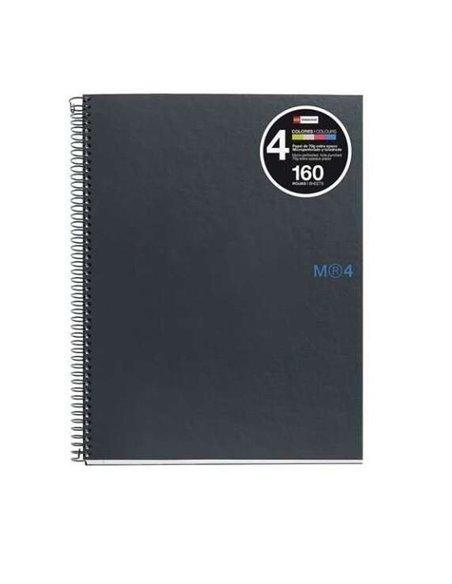 Miquel Rius Notebook4 Cahier de Spirale Format A4 - 160 Feuilles Lisas Microperforadas Avec 4 Taladros - Cubiertas de Carton Ext