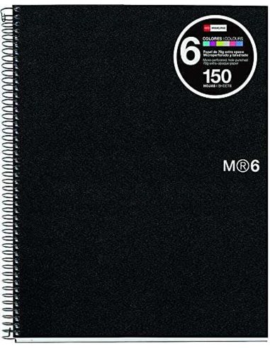 Miquel Rius Notebook6 Cahier de Spirale Format A4 Horizontal 7mm - 150 Feuilles de 70gr Microperforadas Avec 4 Taladros - Cubier
