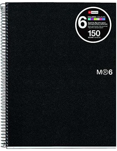 Miquel Rius Notebook6 Cahier de Spirale Format A4 Horizontal 7mm - 150 Feuilles de 70gr Microperforadas Avec 4 Taladros - Cubier