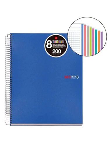 Miquel Rius Notebook8 Cahier de Spirale Format A5 - 200 Feuilles de 70 gr Microperforadas Avec 4 Taladros - Cubiertas de Polipro