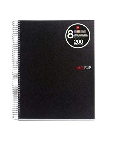 Miquel Rius Notebook8 Cahier de Spirale Format A5 - 200 Feuilles de 70 gr Microperforadas Avec 4 Taladros - Cubiertas de Polipro