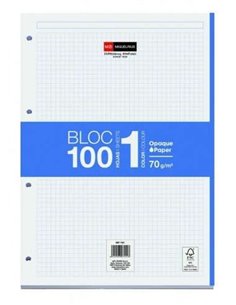Miquel Rius Bloc1 Bloc Encolado Format A4 - 100 Feuilles de 70gr Avec 4 Taladros - Banda de les Feuilles Bleu - Base de Carton -