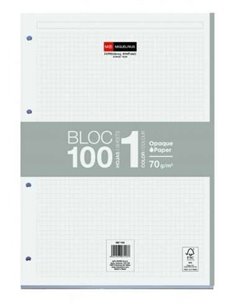 Miquel Rius Bloc1 Bloc Encolado Format A4 - 100 Feuilles de 70gr Avec 4 Taladros - Banda de les Feuilles Gris - Base de Carton -