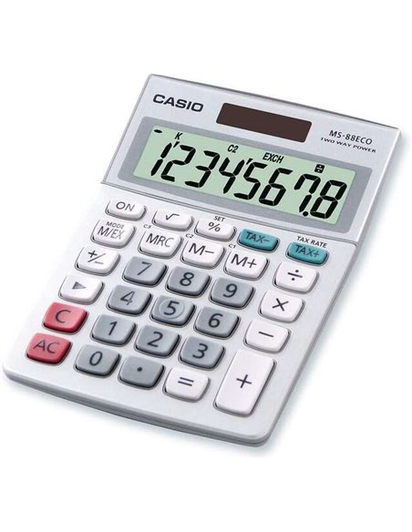 Casio MS88ECO Calculadora de Escritorio Financiera - Conversion de Moneda - Calculo de Impuestos - Écran LCD de 8 Digitos - Sola