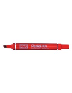 Pentel Pen N60 Feutre Permanent - Pointe Biselada Résistant et Durable - Résistant à Eau et Luz - Couleur Rouge