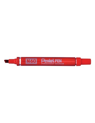 Pentel Pen N60 Feutre Permanent - Pointe Biselada Résistant et Durable - Résistant à Eau et Luz - Couleur Rouge