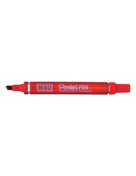 Pentel Pen N60 Feutre Permanent - Pointe Biselada Résistant et Durable - Résistant à Eau et Luz - Couleur Rouge