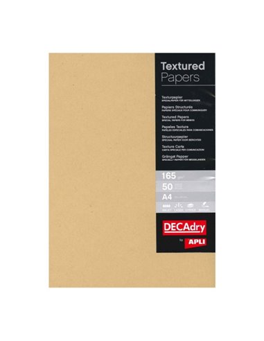 Apli Pack de 50 Feuilles de Papier Verjurado Kraft A4 - Haute qualité - 165gr - Compatible Avec Impresoras Inkjet, Laser et Foto