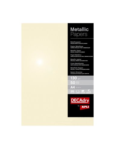 Apli Pack de 50 Feuilles de Papier Métallisé - 130gr - Idéal Pour Invitaciones et Comunicaciones - Compatible Avec Impresoras In