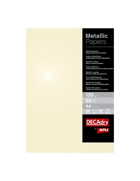 Apli Pack de 50 Feuilles de Papier Métallisé - 130gr - Idéal Pour Invitaciones et Comunicaciones - Compatible Avec Impresoras In