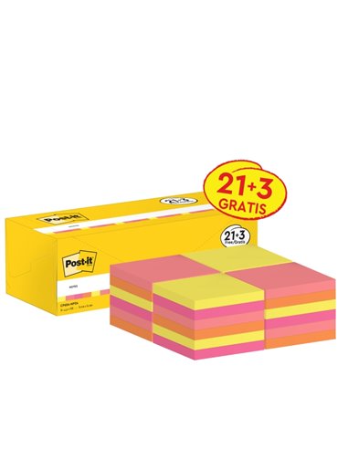 Post-It Pack de 24 Blocs de 100 Notas Adhesivas Reposicionables - Forma Cuadrada - 76x76mm - Couleurs assorties