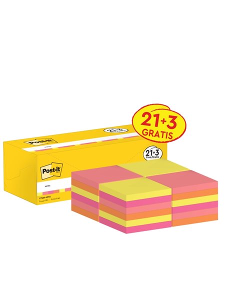 Post-It Pack de 24 Blocs de 100 Notas Adhesivas Reposicionables - Forma Cuadrada - 76x76mm - Couleurs assorties