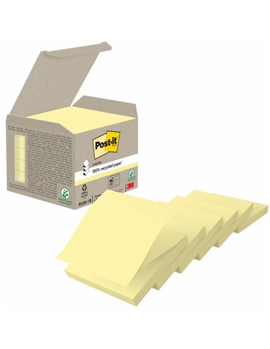 Post-It Pack de 6 Blocs de 100 Z-Notas Adhesivas Recicladas - Forma Cuadrada - 76x76mm - Couleur Jaune Clair
