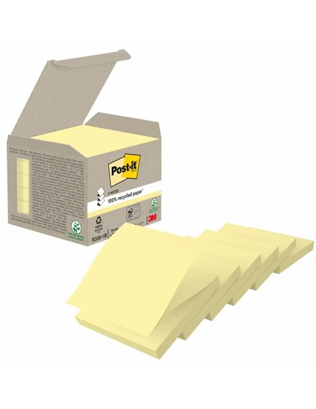 Post-It Pack de 6 Blocs de 100 Z-Notas Adhesivas Recicladas - Forma Cuadrada - 76x76mm - Couleur Jaune Clair