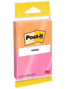 Post-It Pack de 2 Blocs de 75 Notas Adhesivas Reposicionables - Forma Rectangulaire - 76x63.5mm - Couleurs assorties