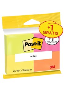 Post-It Pack de 4 Blocs de 100 Notas Adhesivas Reposicionables - Couleurs Neon - 38x51mm - Promocion 3 Blocs + 1 Gratis - Couleu