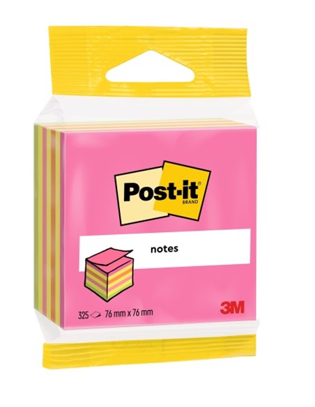 Post-It Cubo de 325 Notas Adhesivas Reposicionables - Forma Cuadrada - 76x76mm - Couleurs assorties