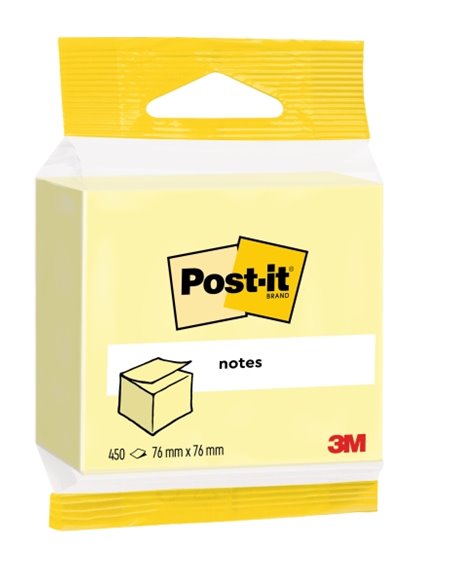 Post-It Cubo de 450 Notas Adhesivas Reposicionables - Forma Cuadrada - 76x76mm - Couleur Jaune Clair