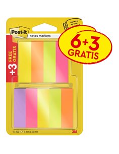 Post-It Pack de 9 Blocs de 100 Marcadores Reposicionables - Forma Rectangulaire - Couleurs assorties